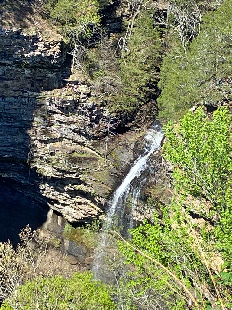 Aerial view of Cedar Falls waterfall from the overlook boardwalk at Petit Jean State Park, Arkansas