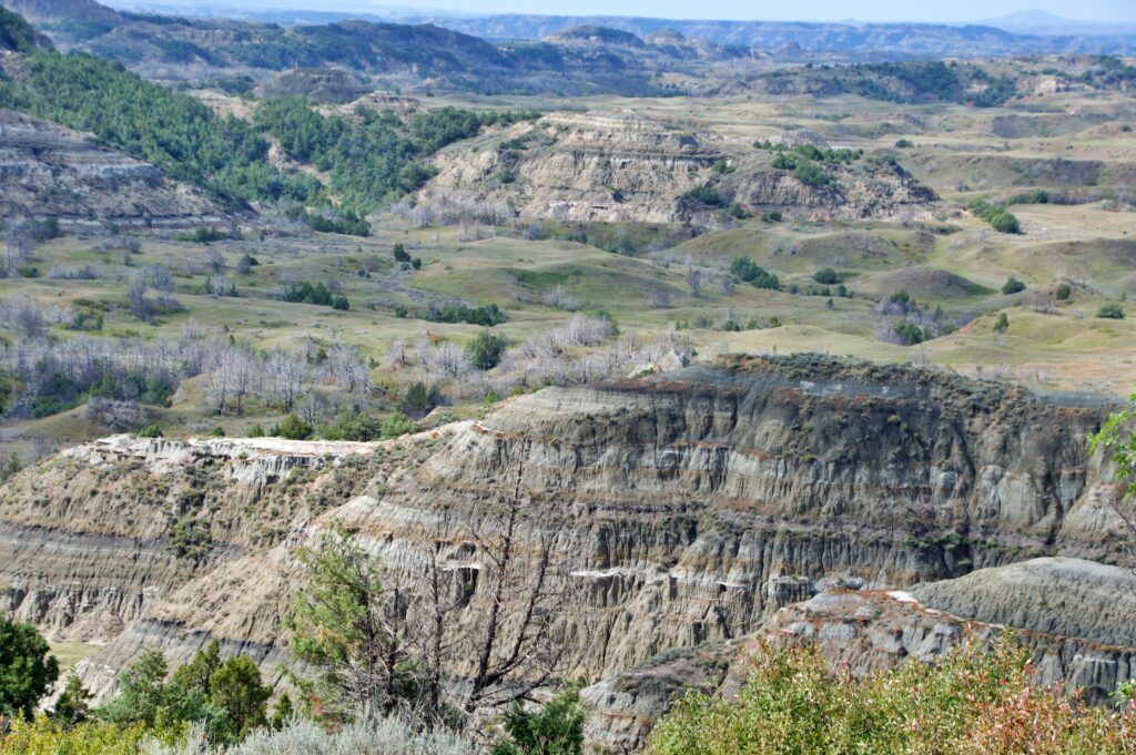 Sweeping badlands panorama from Boicourt Overlook in Theodore Roosevelt National Park's South Unit