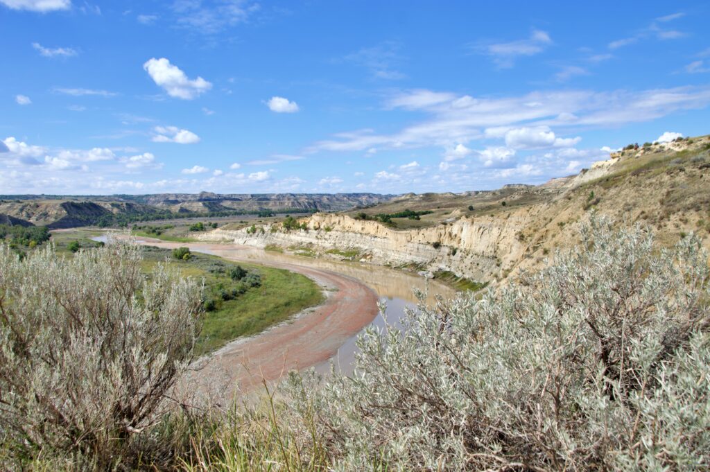 View from Wind Canyon Trail overlooking the Little Missouri River in Theodore Roosevelt National Park's South Unit